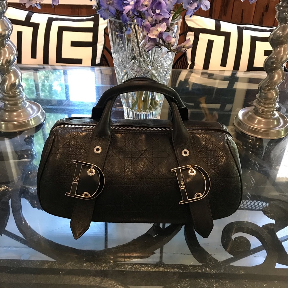 💯 Dior Vintage Black Calfskin Cannage Handbag